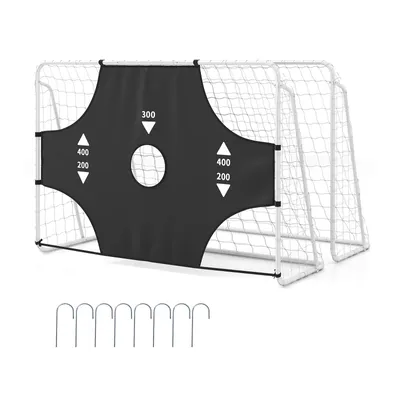 Image de COSTWAY But de football avec paroi amovible, 215 x 152 cm Buts de football avec 5 trous et cadre métallique, but de football pour jardin résistant aux intempéries, but de football