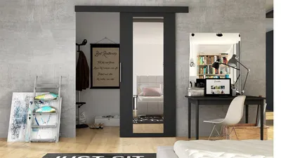 Obrázek produktu pro Posuvné dveře se zrcadlem SKULEN 4 - 90 cm, černé