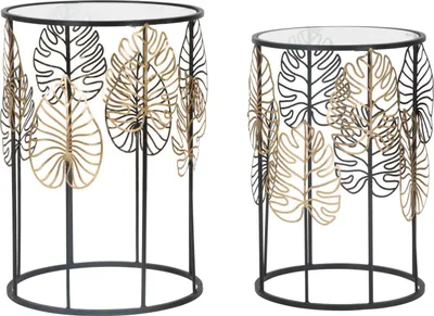 Image de FURNLUX Table basse Foglie Noir 38cm (2 pièces) / Couleur principale : Noir / Dimensions : 38 x 55 x 38 cm