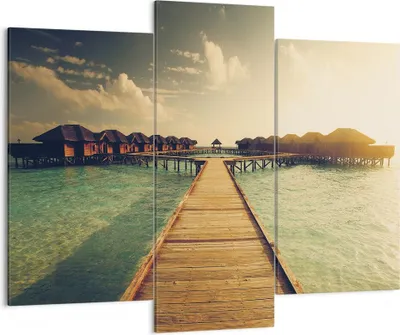 Produktbild von Bild auf Leinwand - Leinwandbild - 3 Teile - Malediven Ferienhäuser Wasser - 130x100cm - Wand Bild - Wanddeko - Wandbilder - Leinwanddruck - Bilder - Wanddekoration - Leinwand bilder - CB130x100-4951