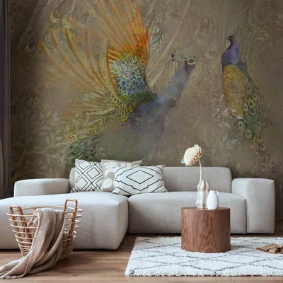 Produktbild von Vlies Fototapete - Peacocks in dance - bird motif among an abstract pattern with ornaments 300x210 cm Tiere g-C-10038-a-a