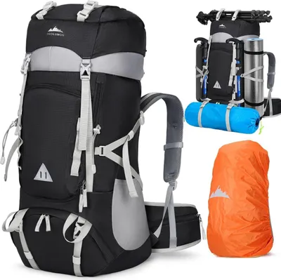 Produktbild von IGOLUMON 60L Wanderrucksack Herren Damen Groß Wasserdicht mit Regenhülle Schwarz