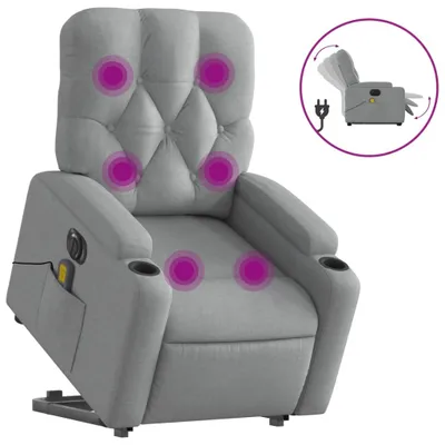 Image de vidaXL Fauteuil de massage électrique avec releveur Tissu gris clair