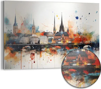 Produktbild von DEQORI Magnettafel Metall 90x60 cm 'Bunter Stadtzauber' Whiteboard Pinnwand Büro