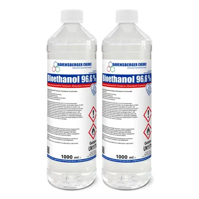 Produktbild von Ravensberger Chemie Bioethanol 96,6 % Premium Kaminbrennstoff für Tischkamin Ethanolkamin Brennstoff Gartenkamin und dekorative Feuerstellen - 2 x 1 L