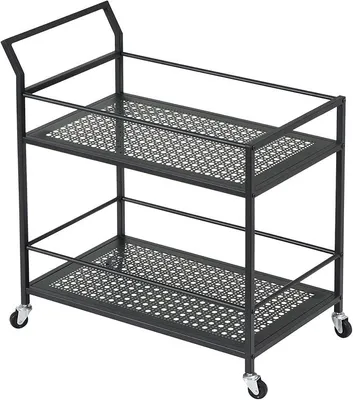 Produktbild von Servierwagen Metall 79x45x83 cm mit Rollen & Bremsen, Küchenwagen 2 Ebenen, Barwagen & Rollwagen Multifunktional Modern, Beistellwagen für Küche, Esszimmer, Wohnzimmer Schwarz