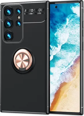 Produktbild von NALIA Matt-Schwarze Ringhülle für Samsung Galaxy S24 Ultra Hülle, Silikon Schutzhülle mit 360° drehbarem Ring Rose Gold