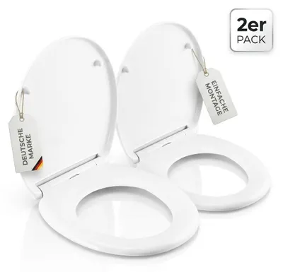 Produktbild von hausleben Toilettensitz mit Absenkautomatik, Duroplast WC Sitz, Toilettendeckel abnehmbar mit Soft Close & Quick Release, Antibakteriell, Belastbar bis 250 kg, Oval, Weiß (2er Pack)