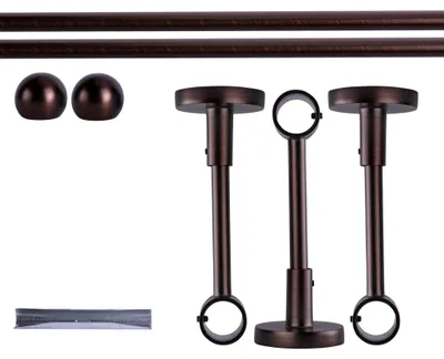 Produktbild von Gardinenstange Set, 1-läufig, ⌀ 19 mm, 240 cm, rot-bronze + Decke, Kugel-Ball Komplettset mit Halterungen & Endstücke, Vorhangstange in Silber, Rot-Bronze & Anthrazit, 120–400cm, Eisen, Aluminum Victoria M.