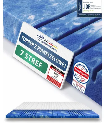 Zdjęcie produktu dla AM Qualitätsmatratzen | 7-strefowa nakladka z pianki zelowej deluxe | 180x200 cm | 8 cm wysokosci | nakladka na materac | 180/200 | nakladka zelowa | 7 stref