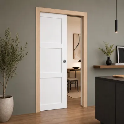Immagine prodotto di Porta scorrevole Korya bianca a 3 ante H204 x L73 cm, incasso, kit finitura Gd Menuserie