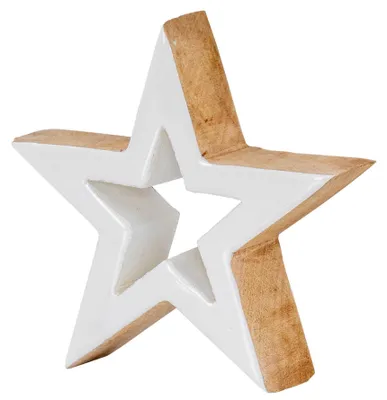 Dekorative Holzstern 15x15 cm Mangoholz weiß natur braun
