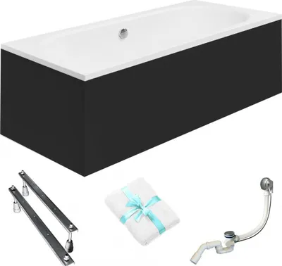 Produktbild von Aqua For You | Besco Wanne Rechteckig - 150x75 Cm - Schwarze Verkleidung - Antibakterielle Beschichtung