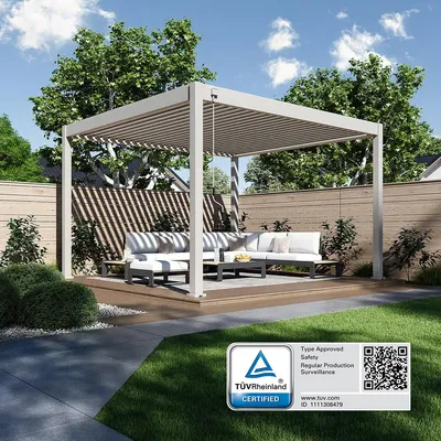 Produktbild von Deluxe | Voll-Alu Pergola | 3,6 x 4 M | Ivory Sand | Lamellendach