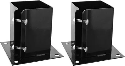 Obrázek produktu pro Ocelový držák sloupku 91x91x150 mm pro zemní kolík – černý držák odolný proti korozi s opěrnou patkou a upevňovacími prvky