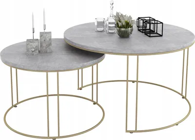Zdjęcie produktu dla Zestaw Okrągłych Stolików Kawowych 2w1 Salon Loft Złoty+Beton Jasny
