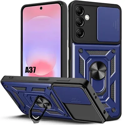 Image de Coque pour Samsung Galaxy A37 5G, Antichoc Rigide avec Anneau et Protection Caméra - Bleu Marine