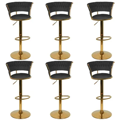 Produktbild von 6er Set Barhocker mit Lehne aus Samt 360° drehbar höhenverstellbar Barstuhl Barhocker Bistrohocker Schwarz
