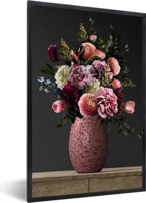Produktbild von MuchoWow® Gerahmtes Poster Farben - Blumen - Vase 60x90 cm - Poster mit Schwarzem Bilderrahmen Wandposter Rahmen Foto Bilder - Kunst