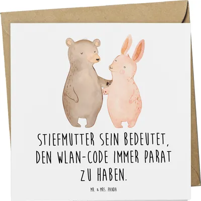 Produktbild von Mr. & Mrs. Panda Grußkarte Stiefmutter Heldin - Weiß - Geschenk, Wertschätzung, familie, WLAN-Code, technologie, Klappkarte, Lächeln, doppelkarte, Stiefkind, anlasskarte