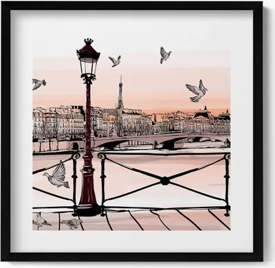 Produktbild von Sonnenuntergang über der Seine– Wandbild mit Rahmen – Gerahmtes Bild  – Wanddekoration – 50x50 cm –  Schwarz Rahmen