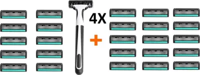Produktbild von 100 Stück Rasierklingen plus 4 Rasierer passend dazu