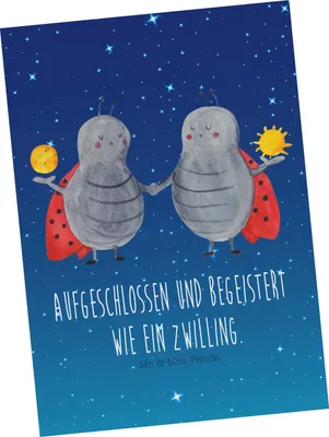 Produktbild von Mr. & Mrs. Panda Postkarte Sternzeichen Zwilling - Sternenhimmel Blau - Geschenk, Ansichtskarte, Grußkarte, Zwillingsbruder, Marienkäfer, Zwillinge, Postkarten