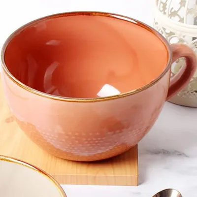 Image de Grande tasse à café en céramique orange 700ml avec anse et poignée