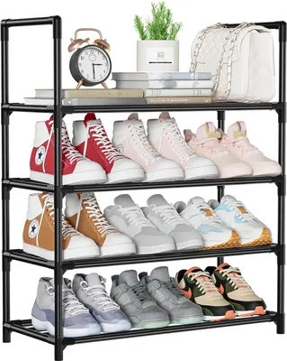 Produktbild von Schwarzes 4-Ebenen-Schuhregal für 12 Paare, stapelbar, 60x25,5x72cm