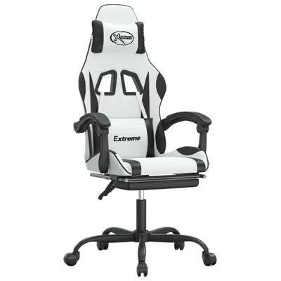 Produktbild von Gaming-Stuhl mit Fußstütze Weiß und Schwarz Kunstleder