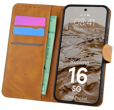 Produktbild von Handyhülle mit Klappe für Realme 16 5G, Bizon Case Pocket, Braun