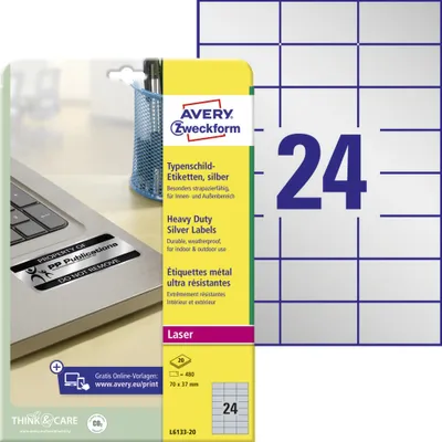 Productafbeelding van AVERY Zweckform Typenschild-Etiketten, 70 x 37 mm, silber