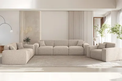 Produktbild von Sofaset Designersofa CELES PREMIUM 3-2-1 in Stoff Sven Cappuccino