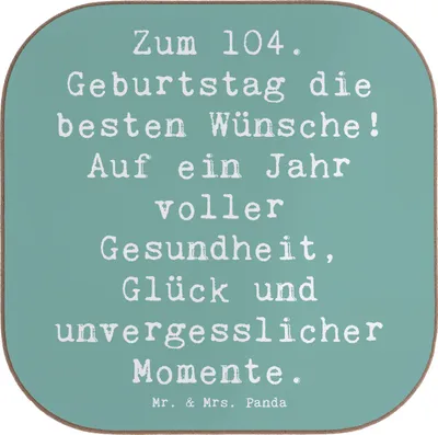 Produktbild von Mr. & Mrs. Panda Untersetzer für Gläser Spruch 104. Geburtstag Glückwünsche - Meeresbrise - Geschenk, Tischuntersetzer, Geburtstagsgeschenk, Geburtstagserinnerungen