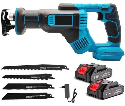 Immagine prodotto di Troncatrice reciproca a batteria - Lama da 30 cm - 3000 giri/min - Velocità regolabile - Adatta per legno e metallo - Con 2 batterie