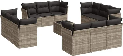 Produktbild von vidaXL 13-tlg. Garten-Sofagarnitur mit Kissen Hellgrau Poly Rattan