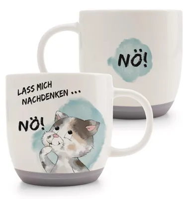 Produktbild von Tasse Katze Lass Mich NACHDENKEN 400ml 9,5x9,5cm - grau - Hochwertige Porzellan-
