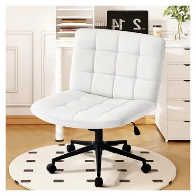 Produktbild von Bürostuhl mit breiter Sitzfläche, Ergonomischer Schneidersitz ohne Armlehnen, Höhenverstellbarer Drehstuhl für das Home Office, Weiß