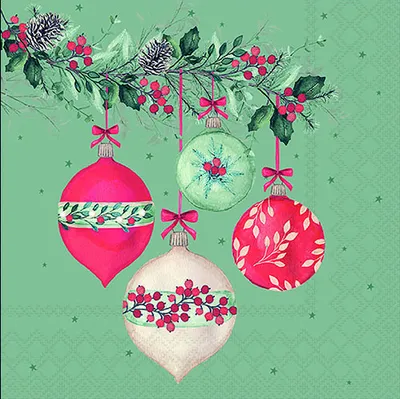Produktbild von Weihnachten Servietten 33x33 cm 3-lagig 20 Servietten Berry baubles green