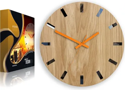 Produktbild von ModernClock, Wanduhr, Wohnzimmer, große Wanduhr aus Eiche, Simple schwarz 33cm