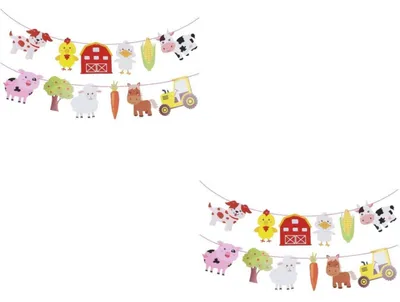 Immagine prodotto di Ghirlande a tema fattoria, decorazioni con caricature di animali da appendere, ideali per feste di compleanno, sia all'interno che all'esterno