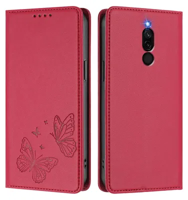 Image de Étui en cuir pour Xiaomi Redmi 8/Redmi 8A, motif papillon, étui portefeuille à rabat avec support, rouge
