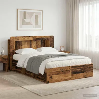 Image de Lit exclusif avec rangement, en bois recyclé, dimensions 135 x 190 cm, fabriqué en bois composite