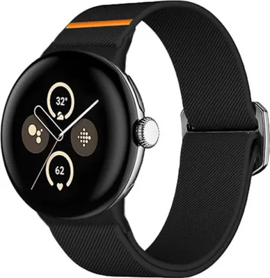 Produktbild von Nylon Armband für Google Pixel Watch 4 / 3 / 2 / 1 41mm elastisch Premium Schwarz