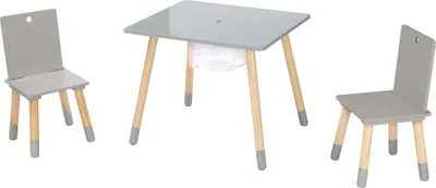 Produktbild von roba Kindersitzgruppe, Kindermöbel Set aus 2 Kinderstühlen & 1 Tisch, Holz, grau lackiert, inkl. Aufbewahrungsnetz