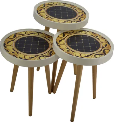 Produktbild von Beistelltisch 3er Set 3D mit Glas rund Schwarz Weiß CM15 | ø 39,5 cm