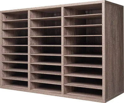 Image de SucceBuy Organisateur de littérature en bois avec 27 compartiments, étagères amovibles, noir - gris