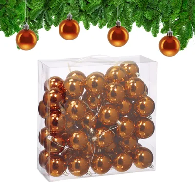 Immagine prodotto di Set da 50 palline natalizie Relaxdays, plastica, diametro: 6 cm, decorazioni festive per l'albero di Natale, decorazioni luccicanti, arancione