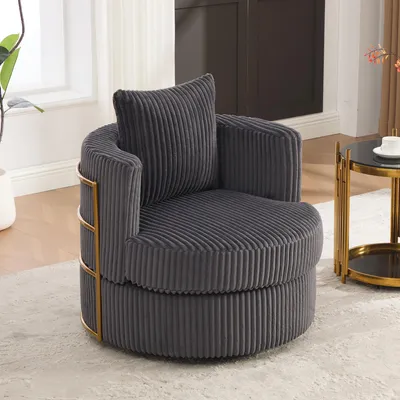 Produktbild von STILVORA Drehsessel mit 360° Drehfunktion und Stauraum, Sessel aus Cord mit gepolsterten Armlehnen, Freizeitstuhl mit Schaumstoffpolsterung
