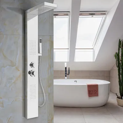 Produktbild von Duschpaneel Duschsäule Wasserfall Regendusche Massage Wasserspar Duschköpfe Handbrausen abnehmbare silber 15x47x130cm(Grundlegender Absatz)